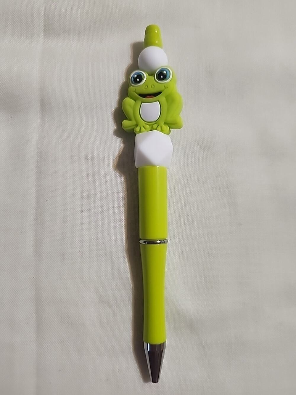 Bead Pen Green Frog Green Pen Tetradecagon White Silicone Bead Handmade